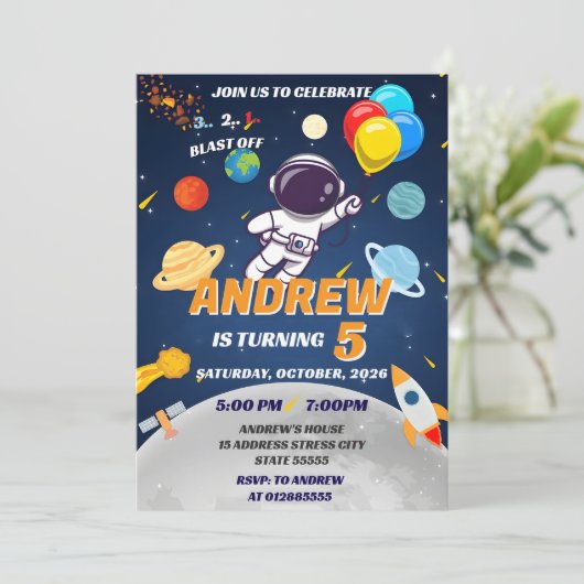 Aangepaste Kinder buitenruimte Galaxy Blast Off Ve Kaart (Staand voorkant)