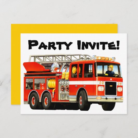 Aangepaste Kinder Fire Truck Party Uitnodigen Uitnodiging Briefkaart (Voorkant / Achterkant)