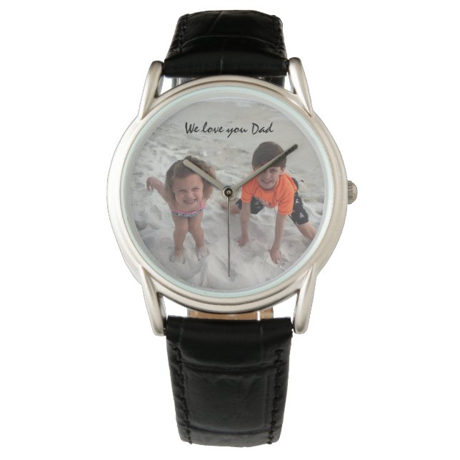 Aangepaste Kinder foto voor papa Black Horloge (Voorkant)