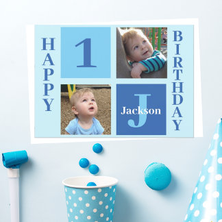 Aangepaste Kinder fotoCute Blue Happy Birthday Kaart