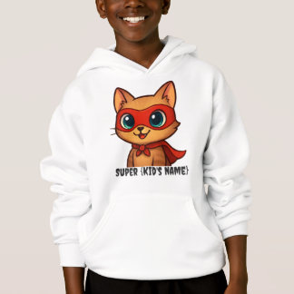 Aangepaste Kinder Hoodie – Superhero Cat met Perso