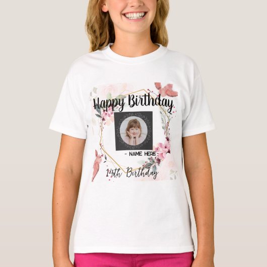 Aangepaste Kinder Meisje Basic Verjaardagswensen T T-shirt (Voorkant)