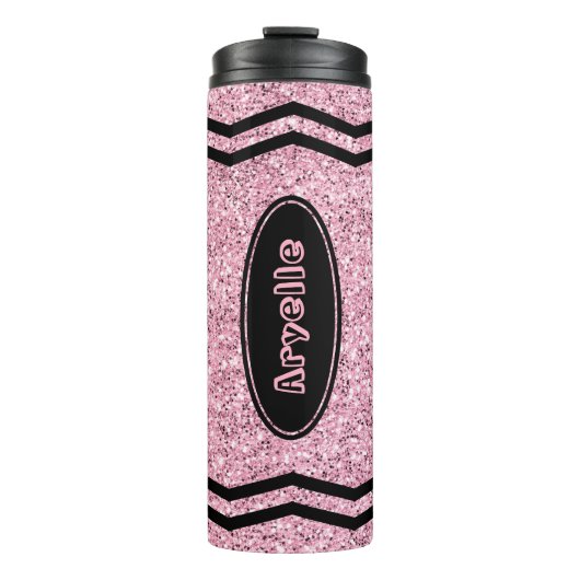 Aangepaste Kinder naam Bleke roze glitter Crayon T Thermosbeker (Voorkant)