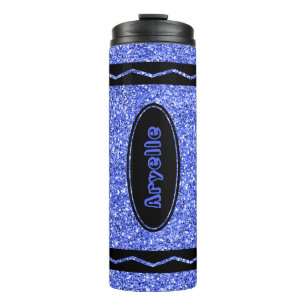 Aangepaste Kinder naam Blue Glitter Crayon Drink T Thermosbeker