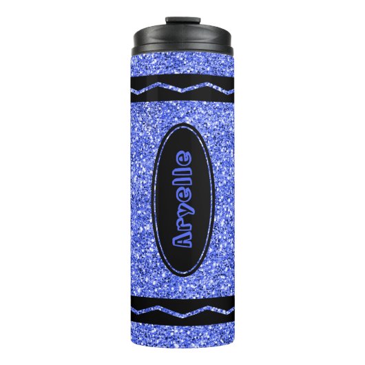 Aangepaste Kinder naam Blue Glitter Crayon Drink T Thermosbeker (Voorkant)