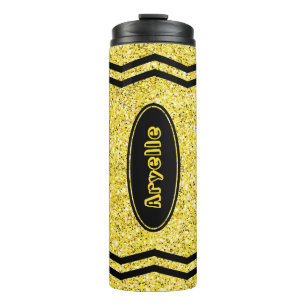 Aangepaste Kinder Naam Gele Glitter Crayon Tumbler Thermosbeker