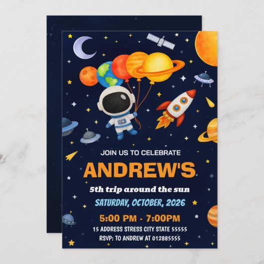 Aangepaste Kinder Outer Space Astronaut Verjaardag Kaart (Voorkant / Achterkant)