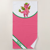 Aangepaste Kinder Roze Cartoon Dragon Strandlaken (Voorkant)
