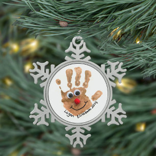 Aangepaste Kinderen Handafdruk Art Keepsake Tin Sneeuwvlok Ornament