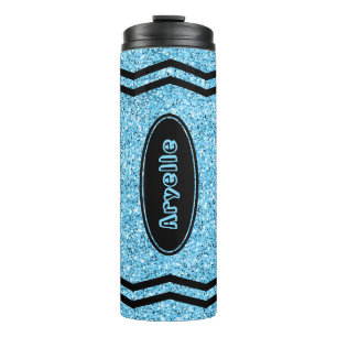 Aangepaste Kinderen Naam Sky Blue Glitter Crayon T Thermosbeker