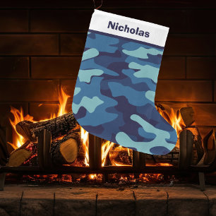 Aangepaste Kinderen voor blauwe camouflage Grote Kerstsok