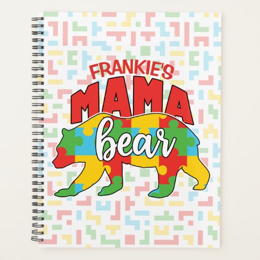 Aangepaste kindernaam Mama Beer Autism Awareness M Planner (Voorkant)