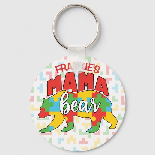 Aangepaste kindernaam Mama Beer Autism Awareness M Sleutelhanger (Voorkant)