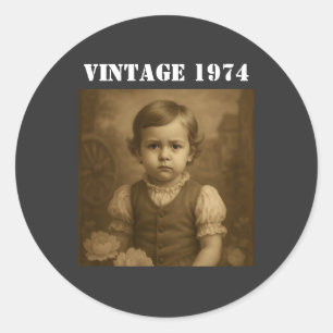 Aangepaste Kindertijd Foto & Jaar Vintage Geperson Ronde Sticker