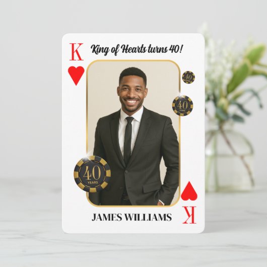 Aangepaste King of Hearts Verjaardag Uitnodigen, C Kaart (Staand voorkant)