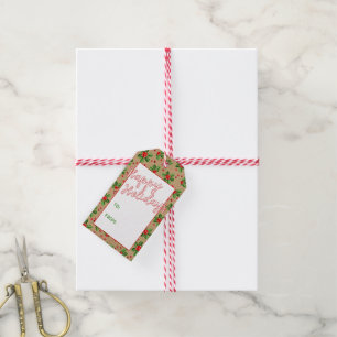Aangepaste klassieke feestdag Groene Holly Red Ber Cadeaulabel