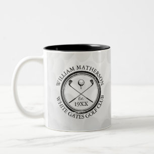 Aangepaste klassieke golfclubnaam gepersonaliseerd tweekleurige koffiemok