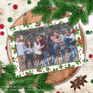 Aangepaste klassieke groene Holly rode bessen Feestdagenkaart