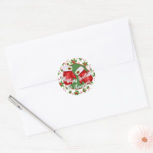Aangepaste Klassieke Kerst Groen Stekelblad Rode B Ronde Sticker
