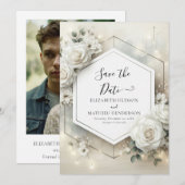 Aangepaste klassieke witte rozen bruiloft save the date (Voorkant / Achterkant)