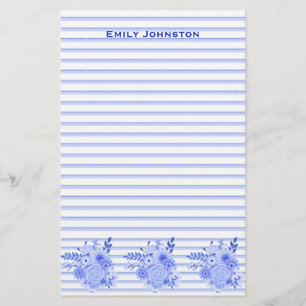 Aangepaste kledingbenodigdheden met blauwe Floral Briefpapier