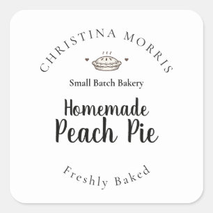Aangepaste kleine batch bakkerij perzik taart rond vierkante sticker