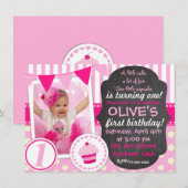 Aangepaste kleine cupcake 1e uitnodiging voor gebo (Voorkant / Achterkant)