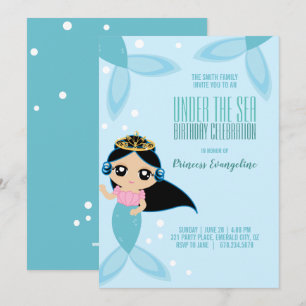 Aangepaste kleine MERMAID BIRTHDAY zwart haar Kaart