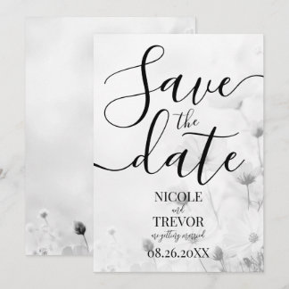 Aangepaste kleine zwart-wit bloemen bruiloft save the date