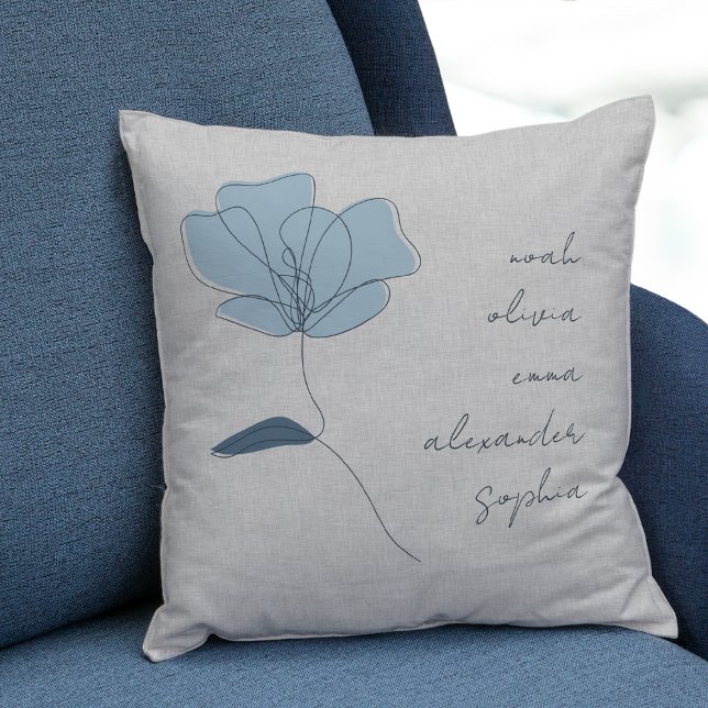 Aangepaste kleinkinderen Namen Minimal Floral Scri Kussen (Personalize with 1-6 names.)
