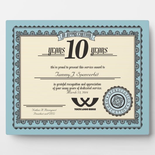 Aangepaste kleur 10-jarige uitreiking van arbeidsb fotoplaat (Voorkant)