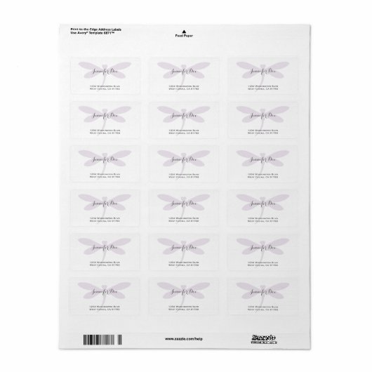 Aangepaste kleur Dragonfly-adreslabel Sjabloon Etiket (Full Sheet)