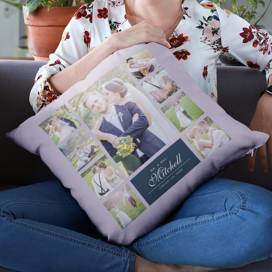 Aangepaste Kleur Elegante Script Mr & Mrs Fotocoll Kussen