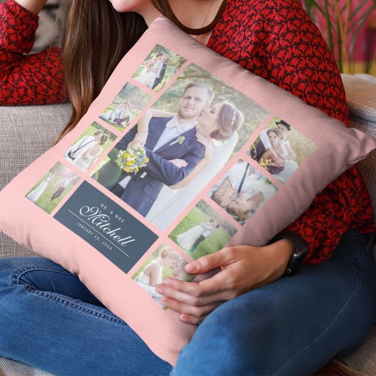 Aangepaste Kleur Elegante Script Mr & Mrs Fotocoll Kussen