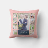 Aangepaste Kleur Elegante Script Mr & Mrs Fotocoll Kussen (Achterkant)