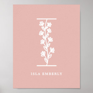 Aangepaste kleur Floral Monogram Letter I Name Nur Poster