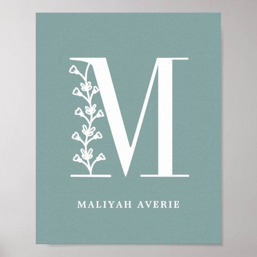 Aangepaste kleur Floral Monogram Letter M Name Nur Poster (Voorkant)