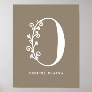 Aangepaste kleur Floral Monogram Letter o Name Nur Poster