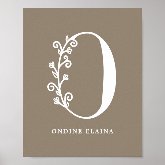 Aangepaste kleur Floral Monogram Letter o Name Nur Poster (Voorkant)