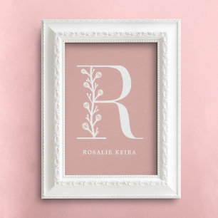 Aangepaste kleur Floral monogram letter R naam zur Poster