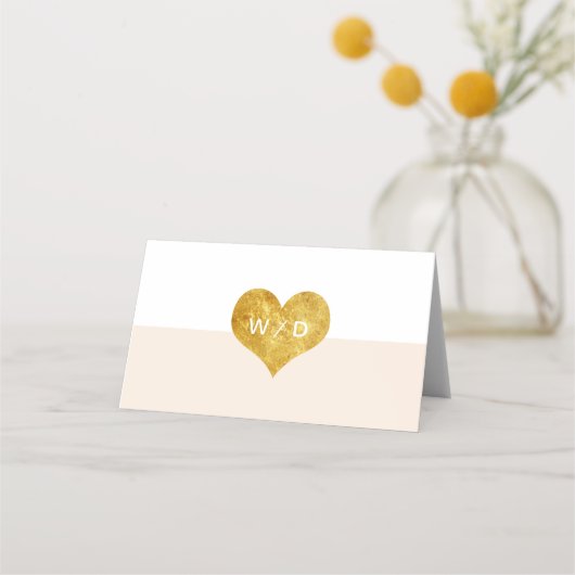 Aangepaste kleur Gold Heart Minimalist Place Cards (Achterkant)
