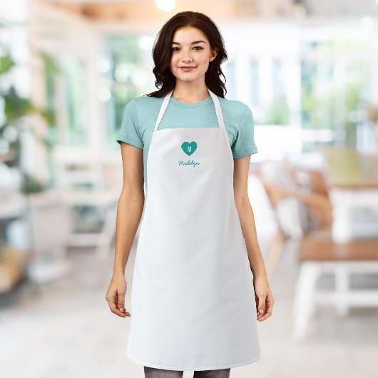 Aangepaste Kleur Monogram Hart Modern Script Schort