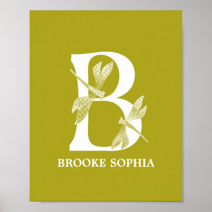 Aangepaste kleur Monogram Letter B Dragonfly kweke Poster