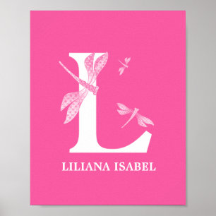 Aangepaste kleur Monogram Letter L Dragonfly Girl  Poster
