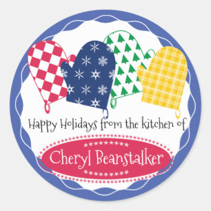 Aangepaste kleur ovenwanten Kerstmis vakantie bakk Ronde Sticker