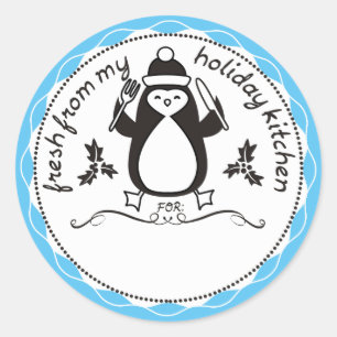 Aangepaste kleur pinguïn vork uit de keuken van ronde sticker