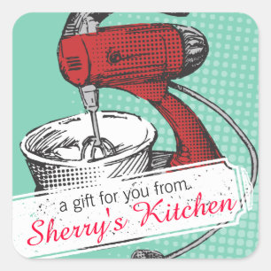 Aangepaste kleur retro stand mixer bakken bakkerij vierkante sticker