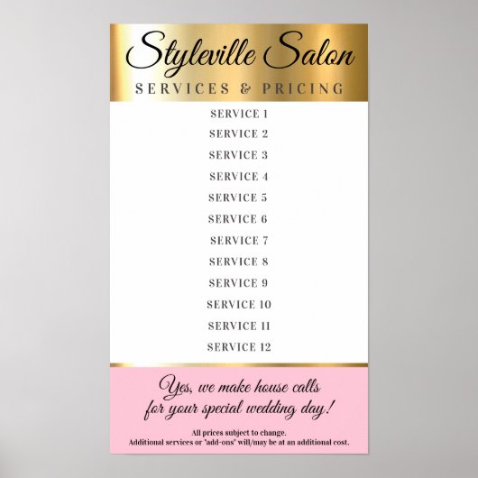 Aangepaste kleur stylist salons diensten prijsweer poster (Voorkant)