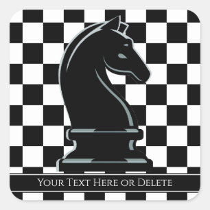 Aangepaste kleur & tekst Chessboard Black Knight C Vierkante Sticker