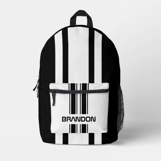 Aangepaste kleur zwart-wit, automatische rasdoorsp bedrukte rugzak (Voorkant)